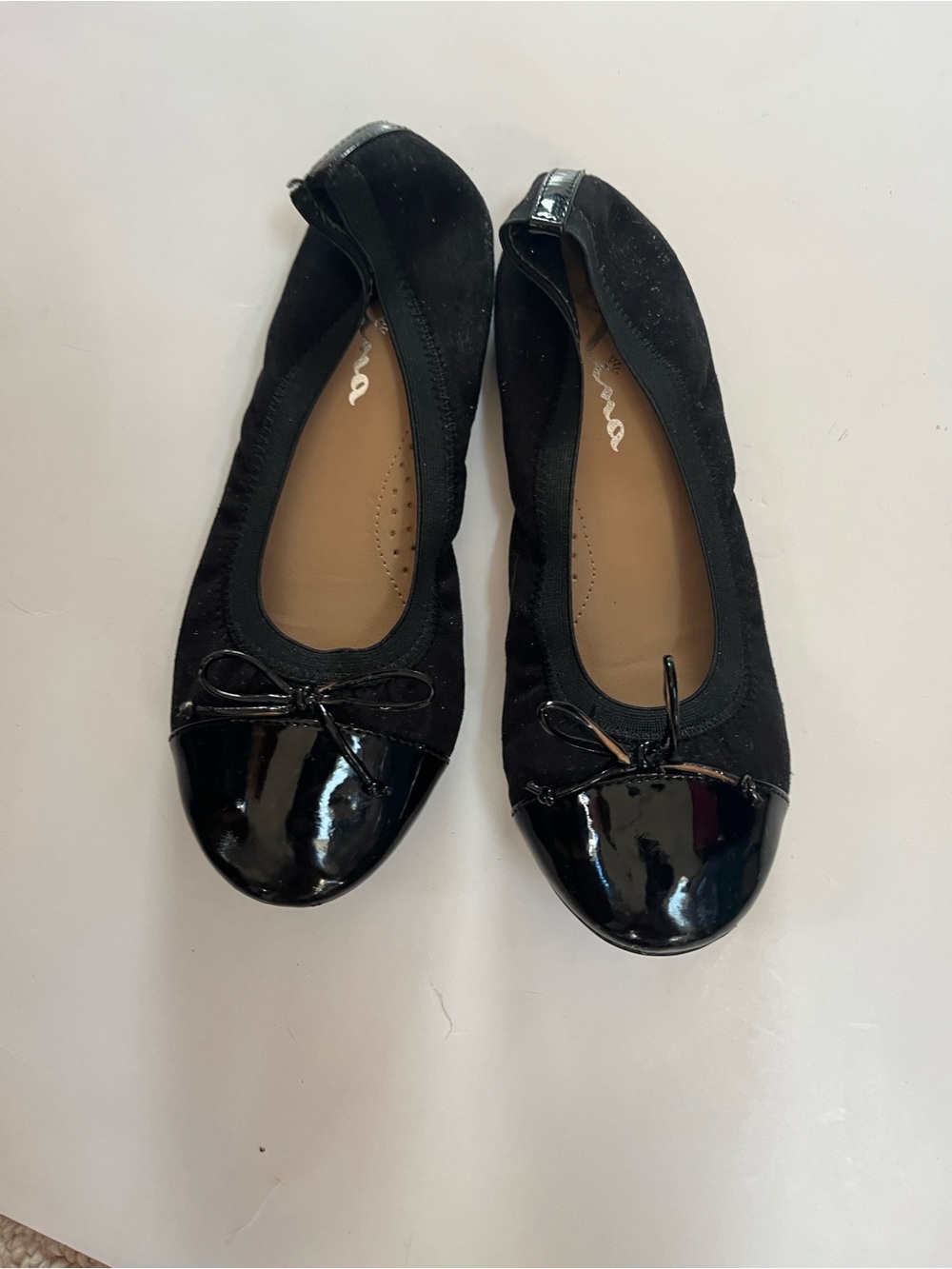 Nina Black Girls Ballet Flats with Patent Toe